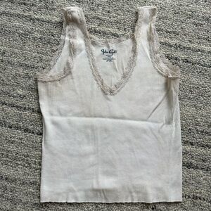 Brandy Melville Cream Ribbed Lace-Trim Tank